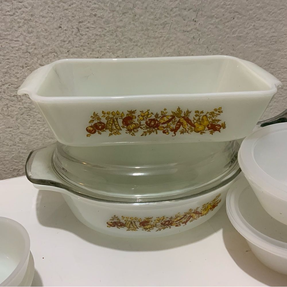 VTG Anchor Hocking casserole dishes w/ Handle Milk Casserole Bowls 13 pcs G10